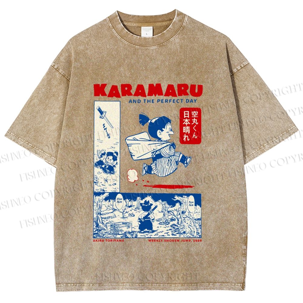 Unisex Japanese Comic Printed Washed Tee