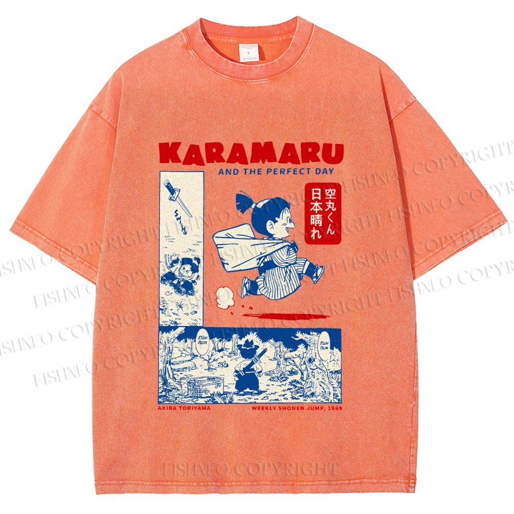 Unisex Japanese Comic Printed Washed Tee