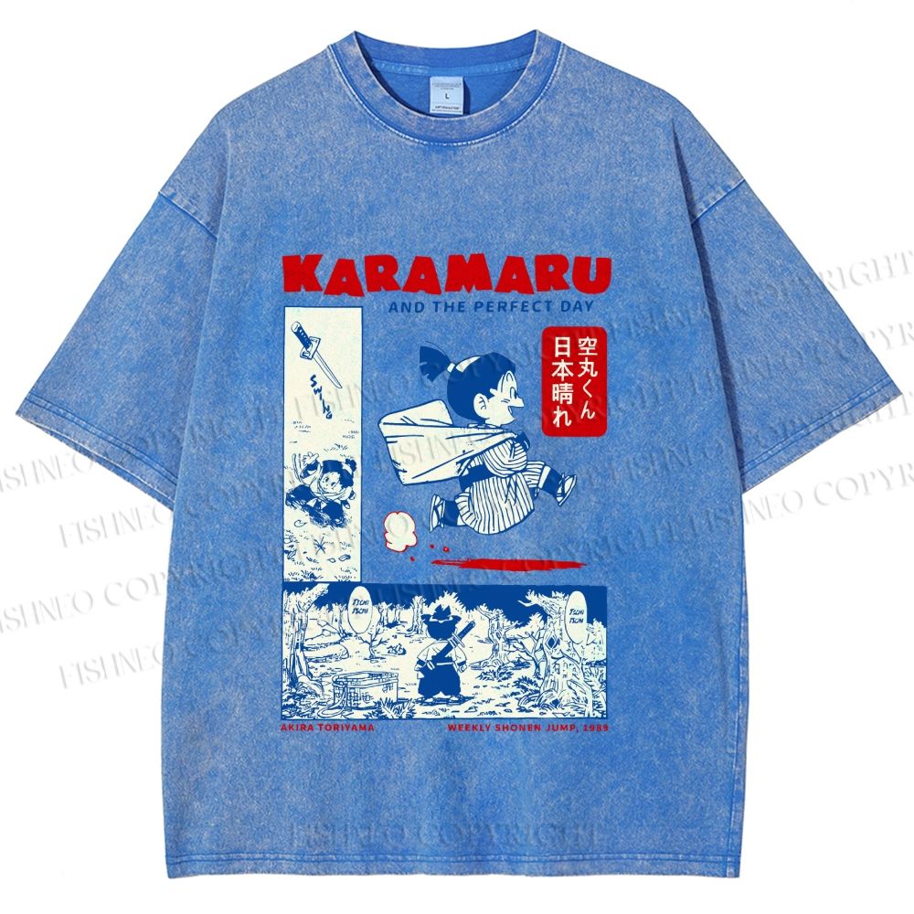 Unisex Japanese Comic Printed Washed Tee