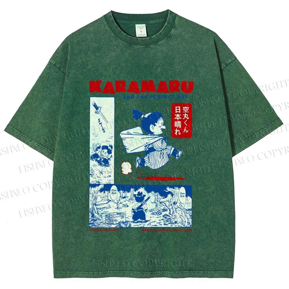 Unisex Japanese Comic Printed Washed Tee