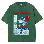 Unisex Japanese Comic Printed Washed Tee