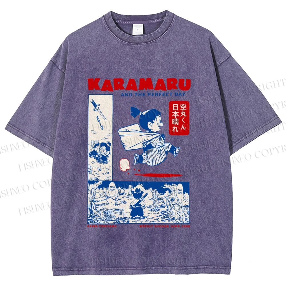 Unisex Japanese Comic Printed Washed Tee