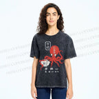 Unisex Japanese Octopus Printed Washed Tee