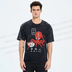Unisex Japanese Octopus Printed Washed Tee