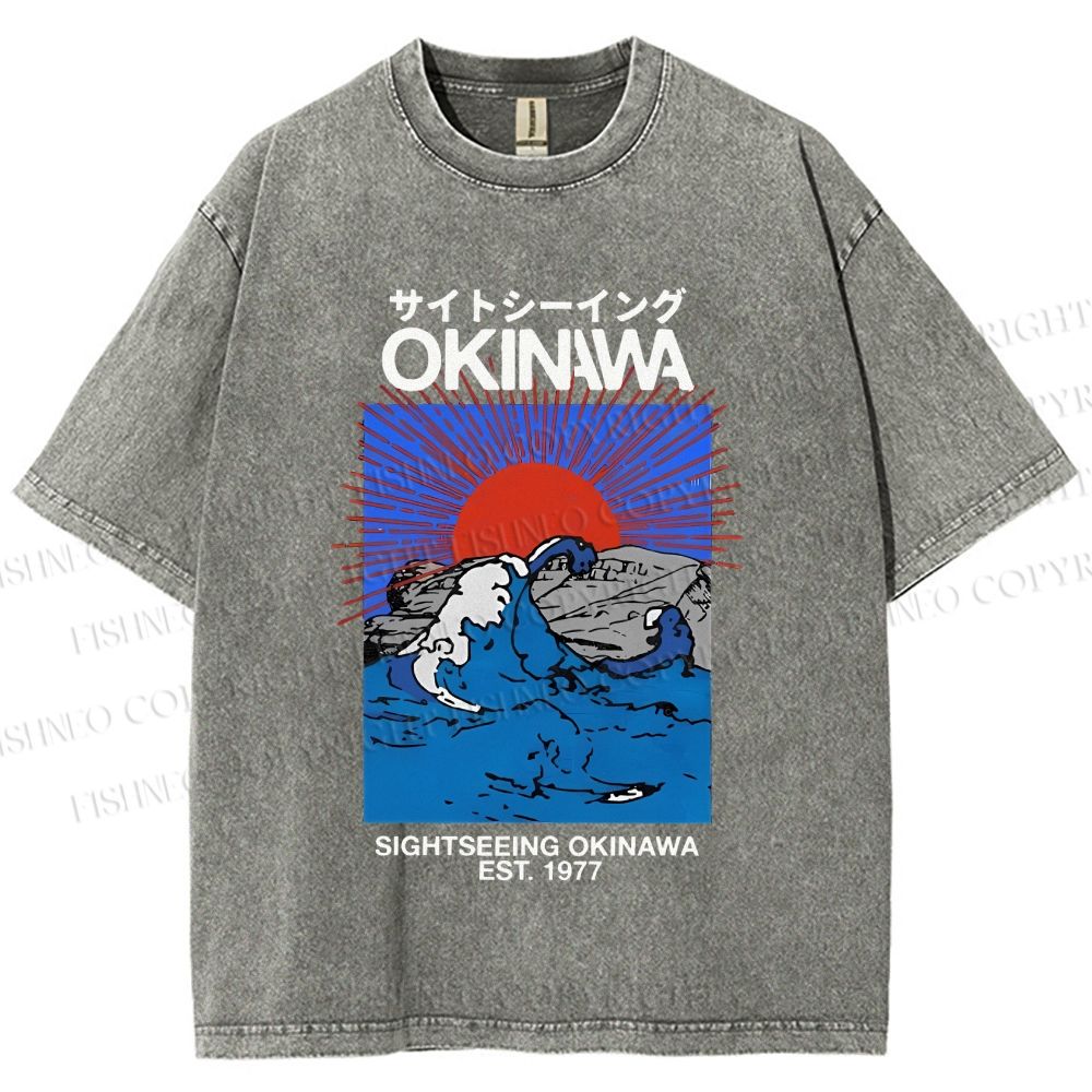 Unisex Japanese Okinawa Printed Washed Tee