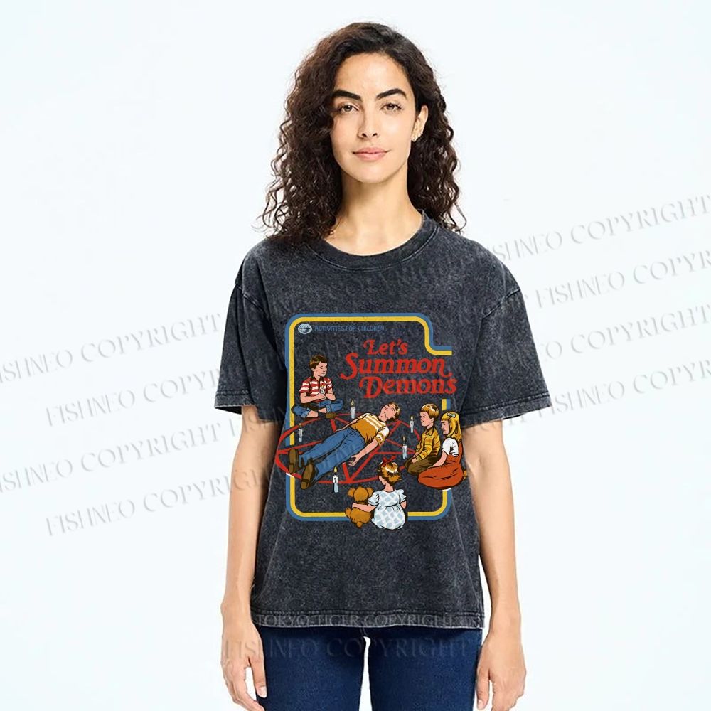 Unisex Vintage Graffiti Printed Washed Tee