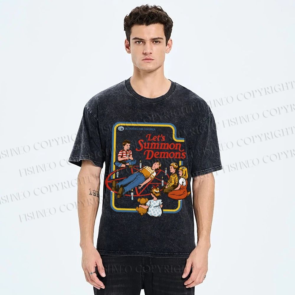 Unisex Vintage Graffiti Printed Washed Tee