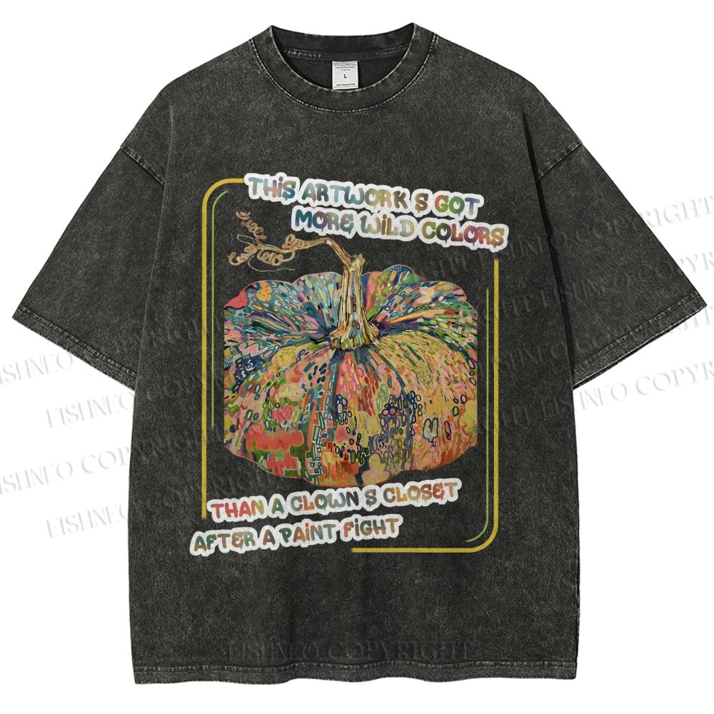 Unisex Art Pumpkin Printed Washed Tee
