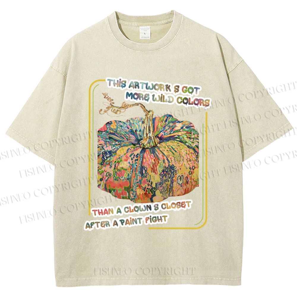 Unisex Art Pumpkin Printed Washed Tee
