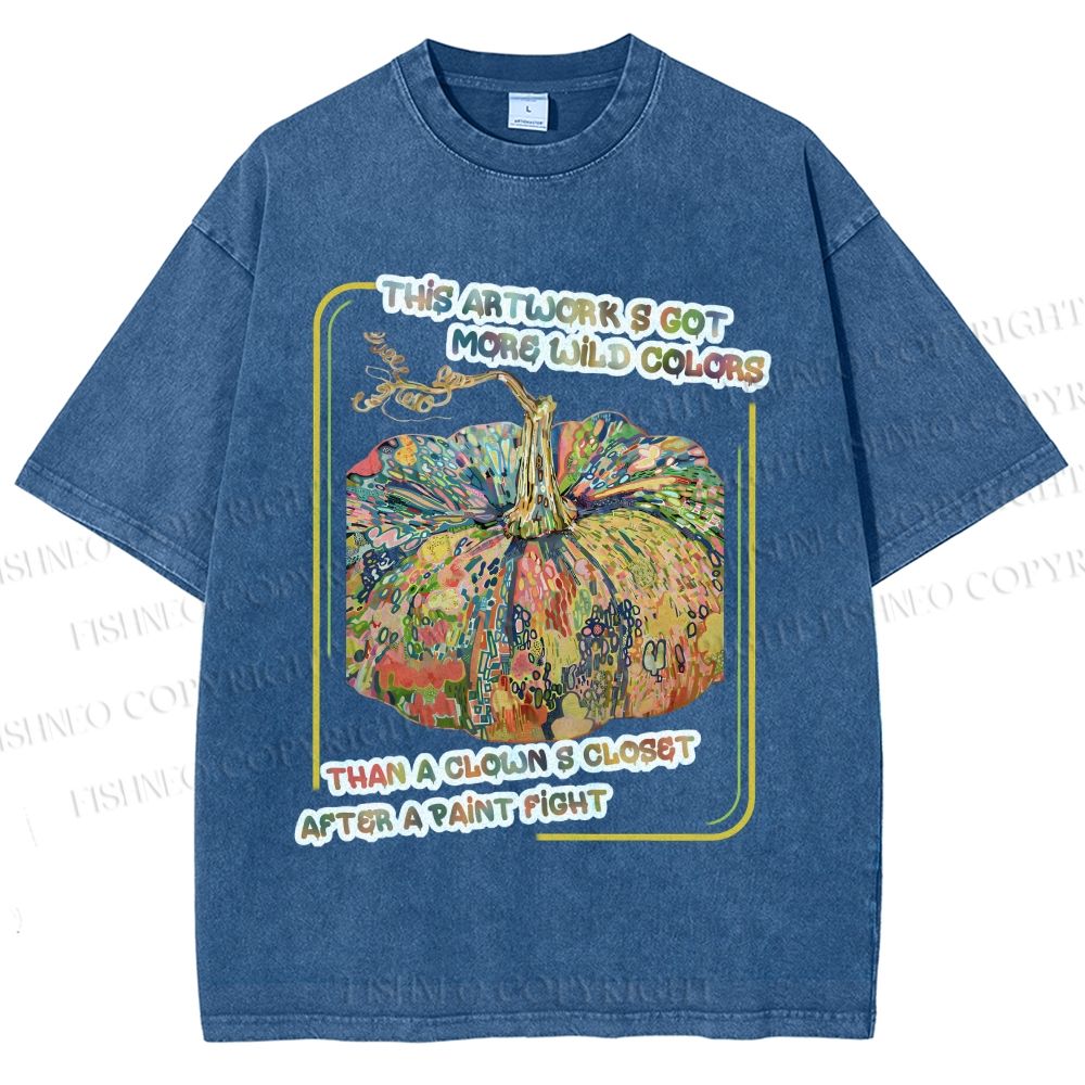 Unisex Art Pumpkin Printed Washed Tee