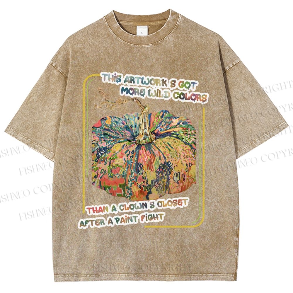 Unisex Art Pumpkin Printed Washed Tee