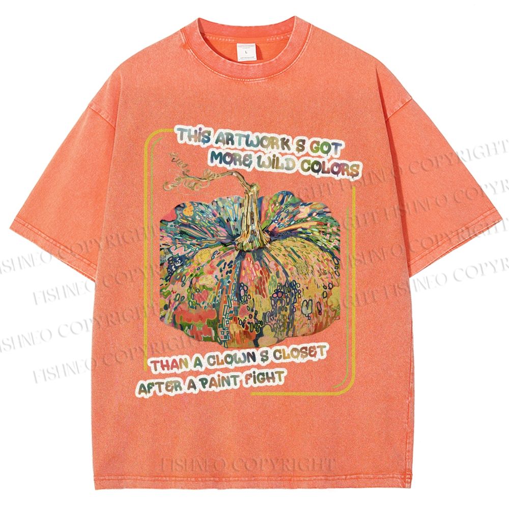 Unisex Art Pumpkin Printed Washed Tee