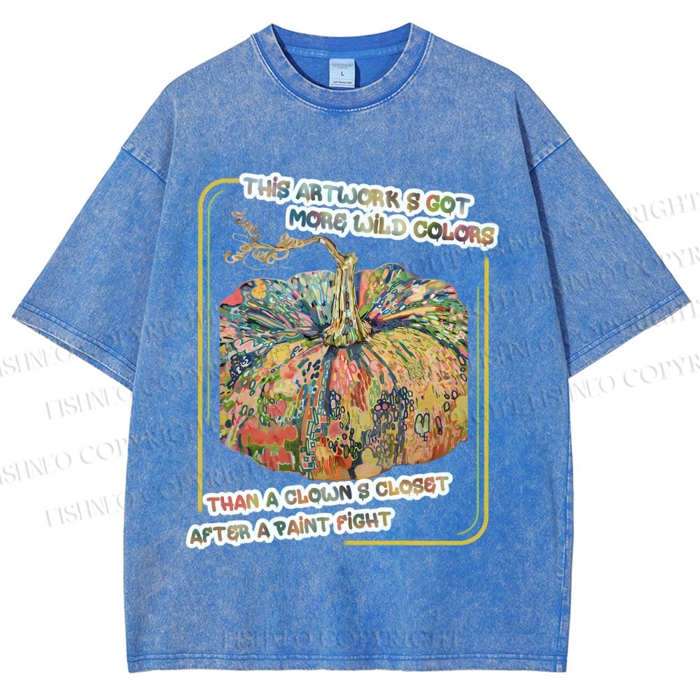 Unisex Art Pumpkin Printed Washed Tee