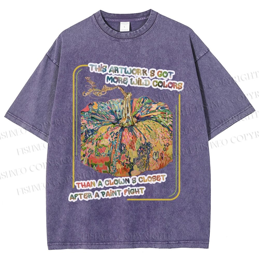 Unisex Art Pumpkin Printed Washed Tee