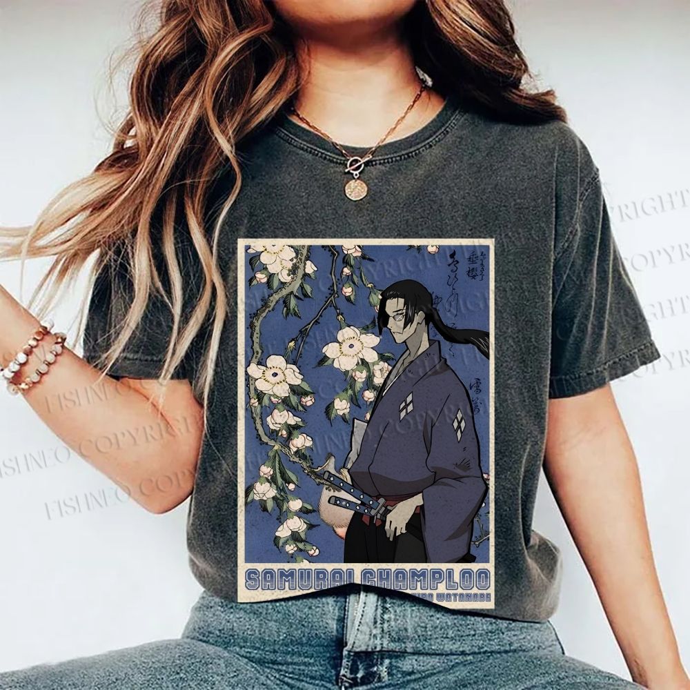 Unisex Japanese Samurai Champloo Printed Washed Tee