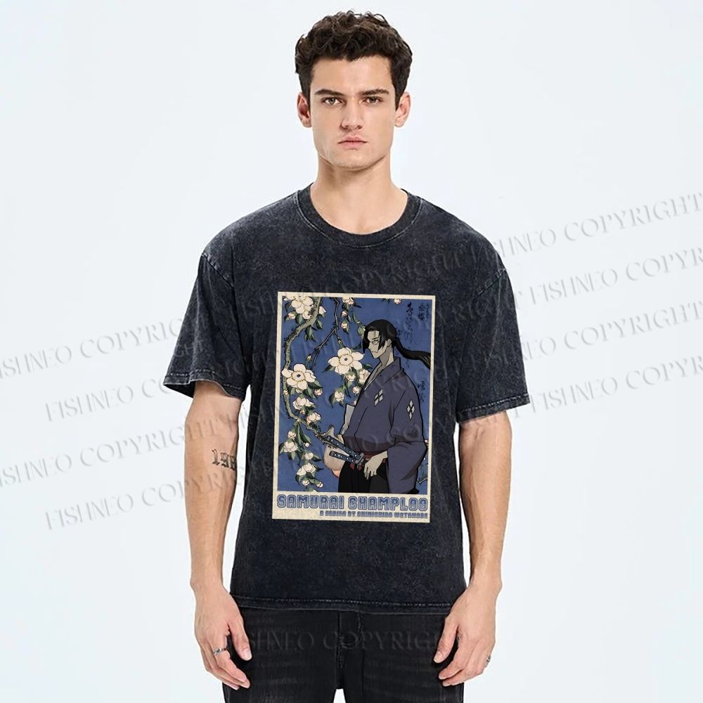 Unisex Japanese Samurai Champloo Printed Washed Tee