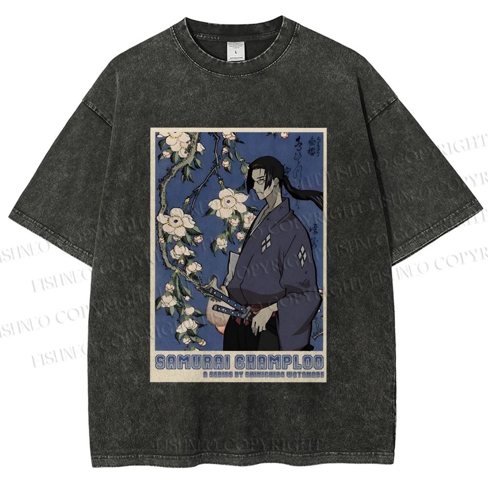 Unisex Japanese Samurai Champloo Printed Washed Tee