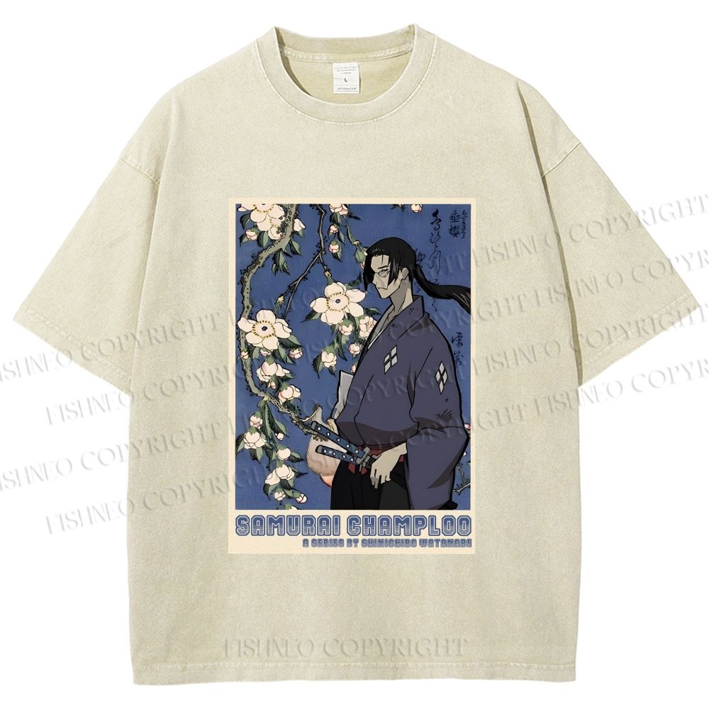 Unisex Japanese Samurai Champloo Printed Washed Tee