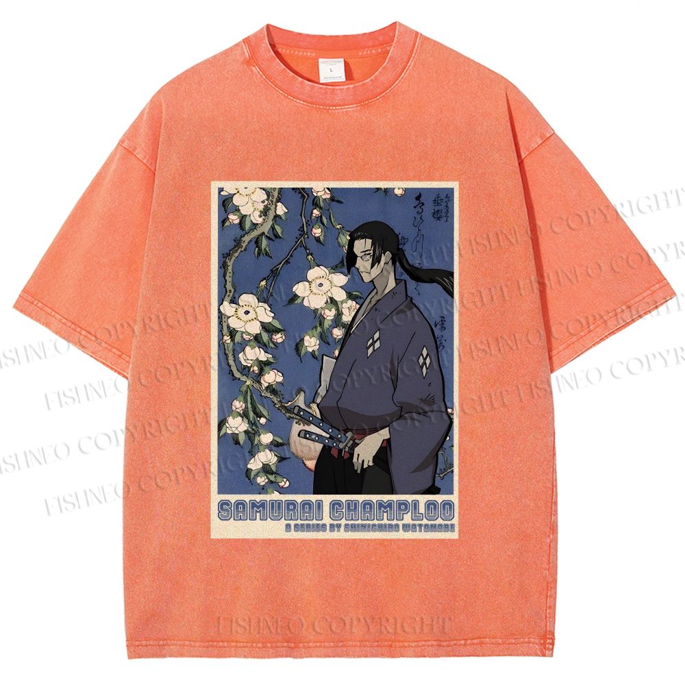 Unisex Japanese Samurai Champloo Printed Washed Tee