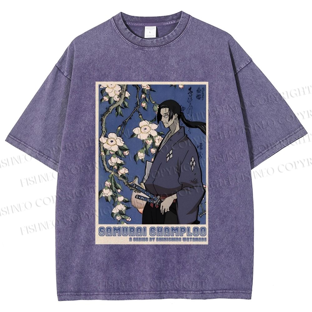 Unisex Japanese Samurai Champloo Printed Washed Tee