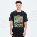Unisex Skull Bone Recycling Printed Washed Tee