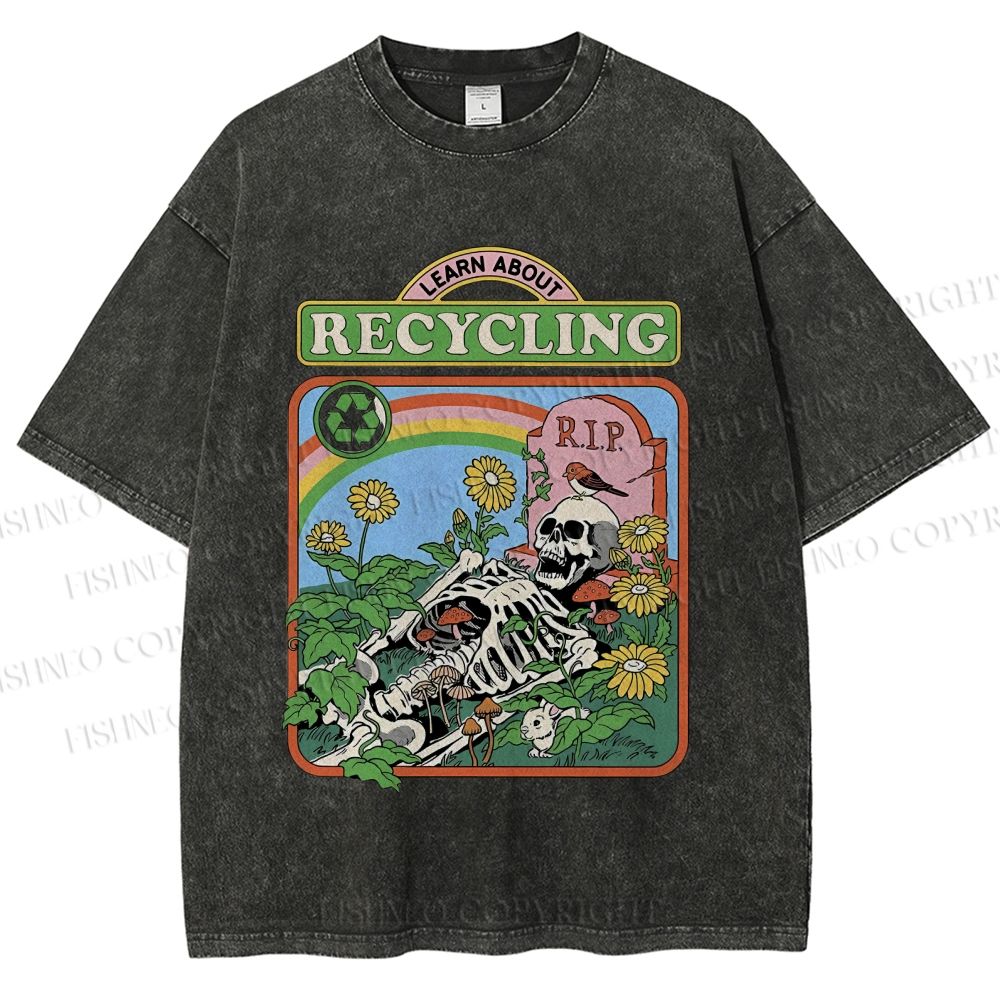 Unisex Skull Bone Recycling Printed Washed Tee