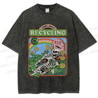 Unisex Skull Bone Recycling Printed Washed Tee