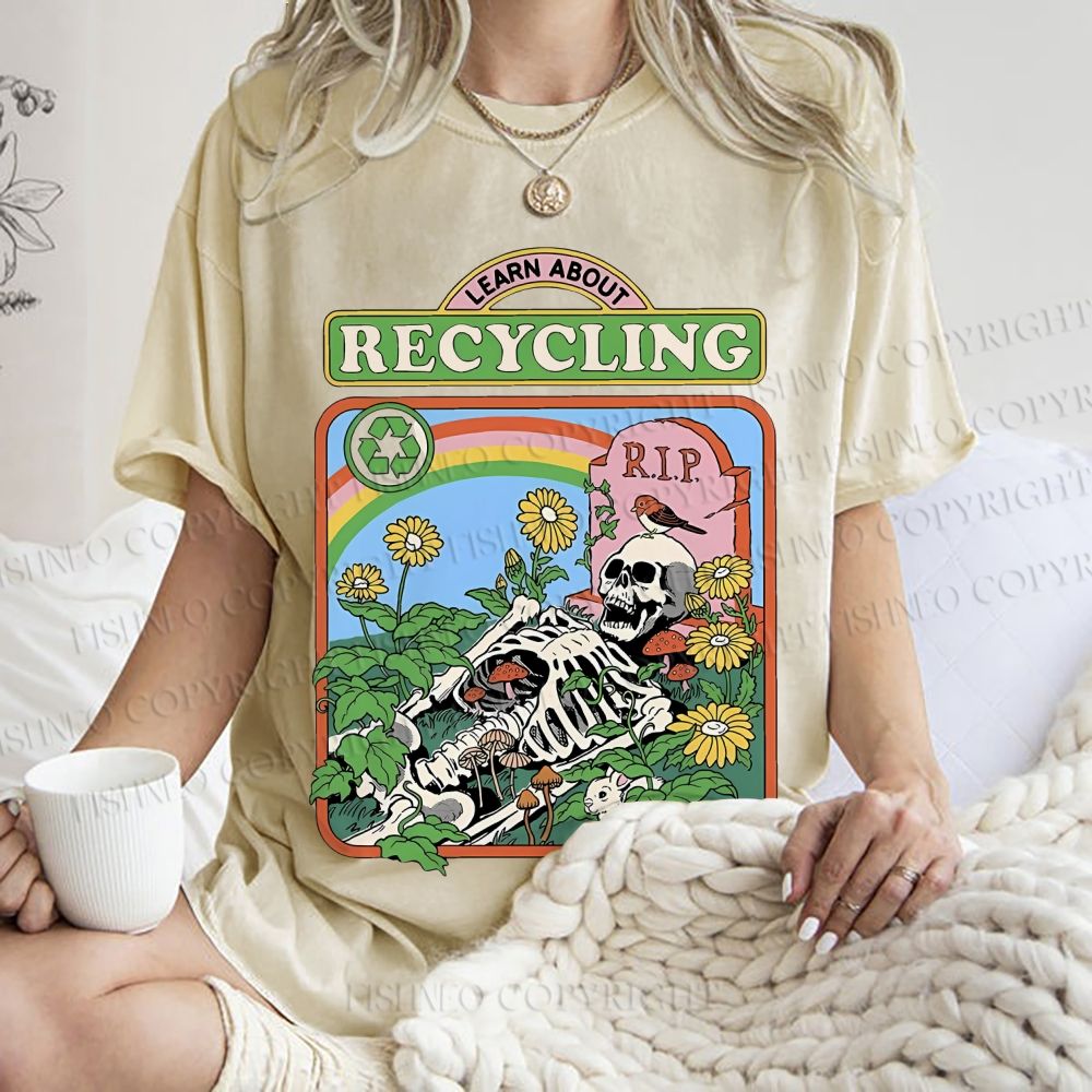 Unisex Skull Bone Recycling Printed Washed Tee