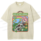 Unisex Skull Bone Recycling Printed Washed Tee