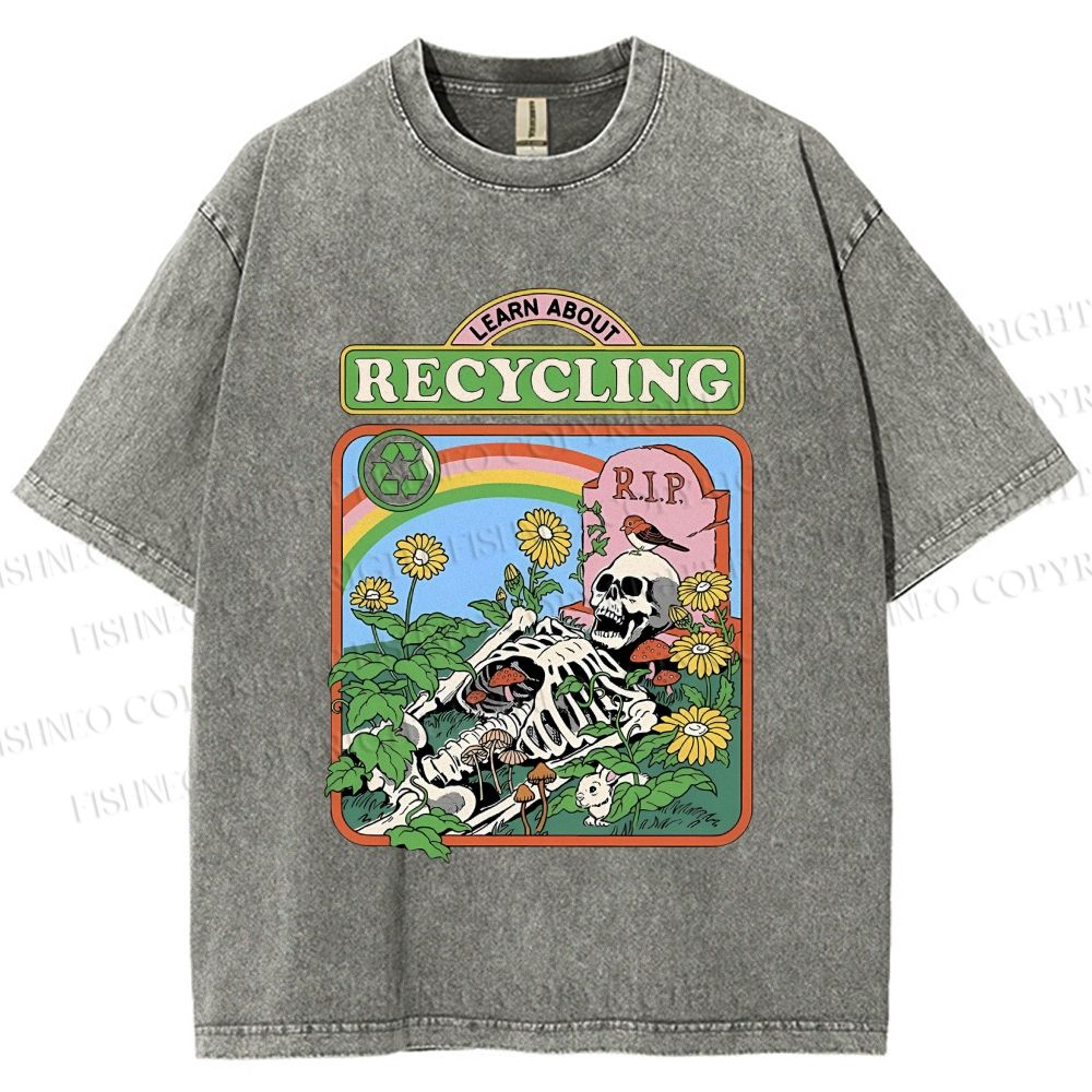 Unisex Skull Bone Recycling Printed Washed Tee