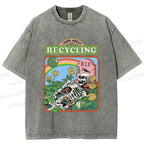 Unisex Skull Bone Recycling Printed Washed Tee