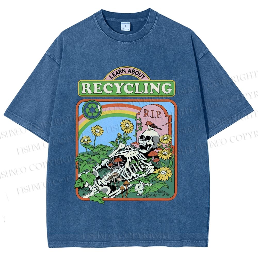 Unisex Skull Bone Recycling Printed Washed Tee
