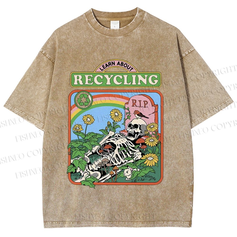 Unisex Skull Bone Recycling Printed Washed Tee