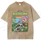 Unisex Skull Bone Recycling Printed Washed Tee