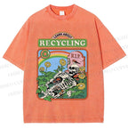 Unisex Skull Bone Recycling Printed Washed Tee