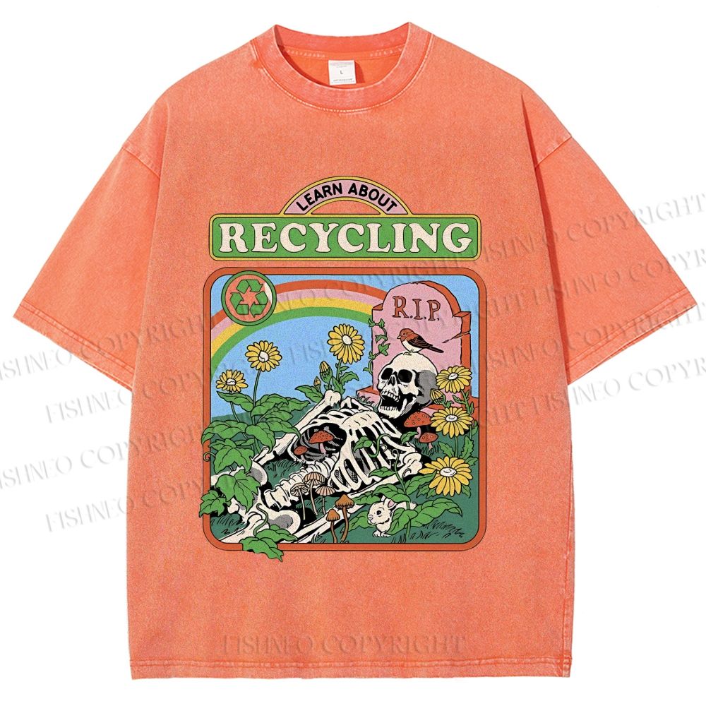 Unisex Skull Bone Recycling Printed Washed Tee