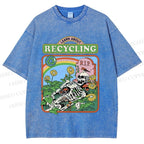 Unisex Skull Bone Recycling Printed Washed Tee