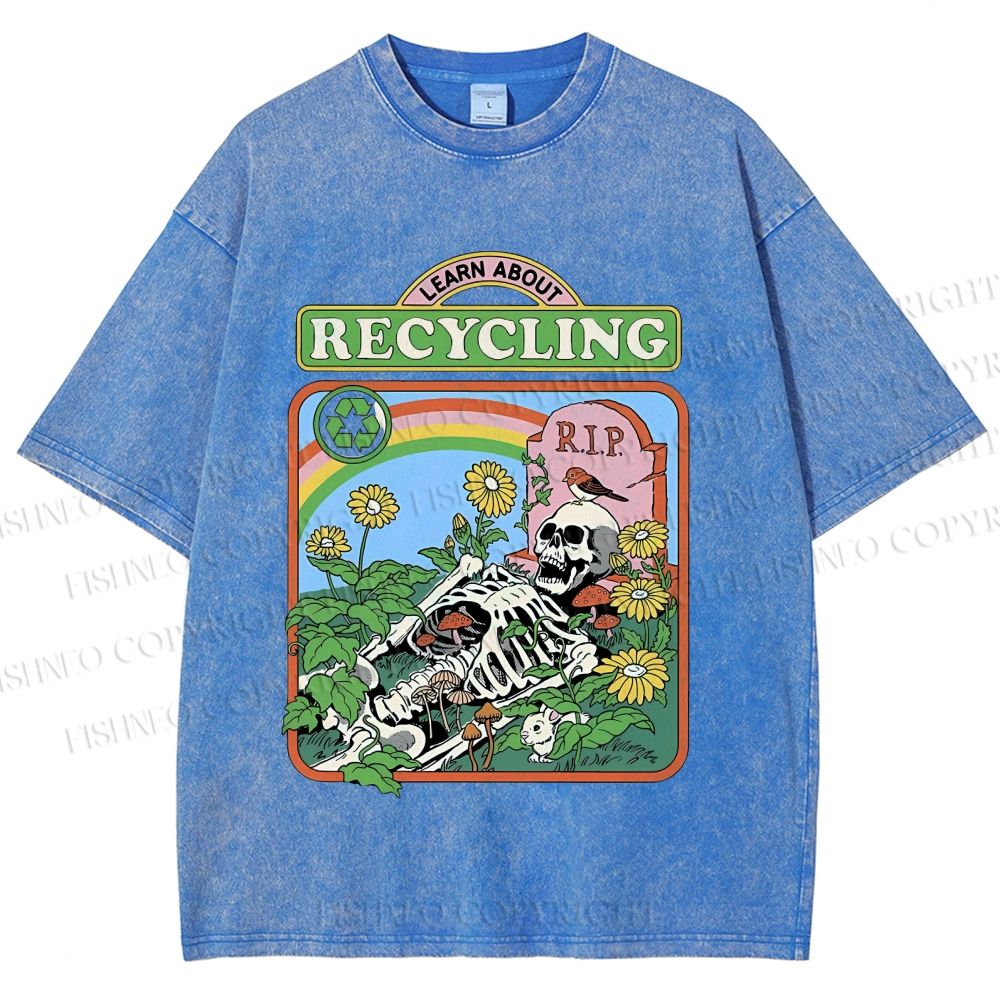 Unisex Skull Bone Recycling Printed Washed Tee
