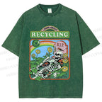 Unisex Skull Bone Recycling Printed Washed Tee