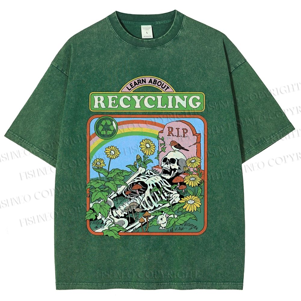 Unisex Skull Bone Recycling Printed Washed Tee