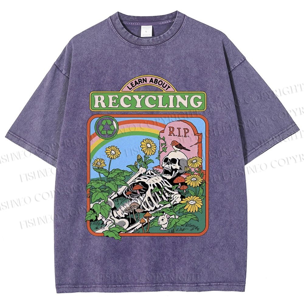 Unisex Skull Bone Recycling Printed Washed Tee