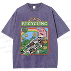 Unisex Skull Bone Recycling Printed Washed Tee