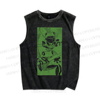 Unisex Vintage Frog Printed Washed Tank Top