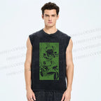 Unisex Vintage Frog Printed Washed Tank Top