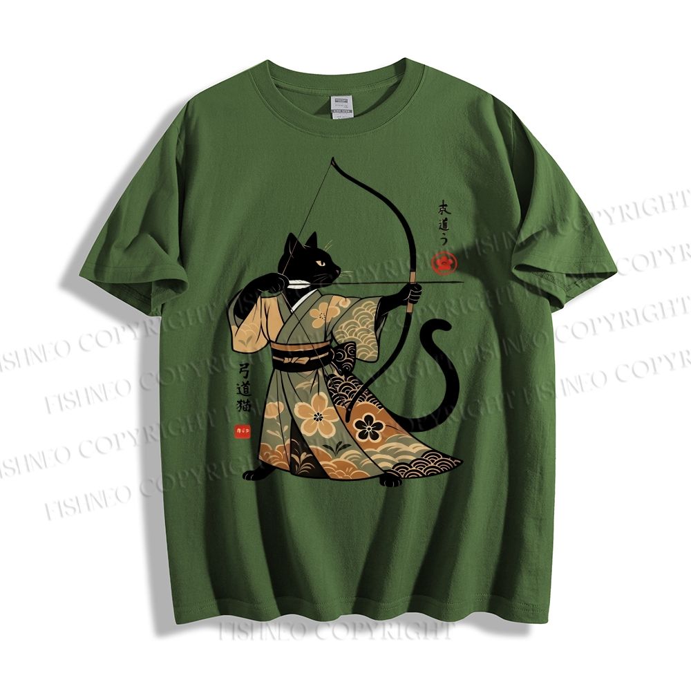 Unisex Vintage Japanese Cat Samurai Classic Cotton T-shirt