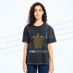 Unisex Japanese Turtle Printed Washed Tee