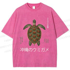 Unisex Japanese Turtle Printed Washed Tee