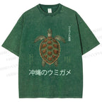 Unisex Japanese Turtle Printed Washed Tee