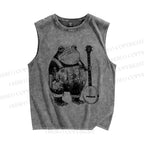 Unisex Vintage Frog Printed Washed Tank Top