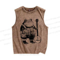 Unisex Vintage Frog Printed Washed Tank Top